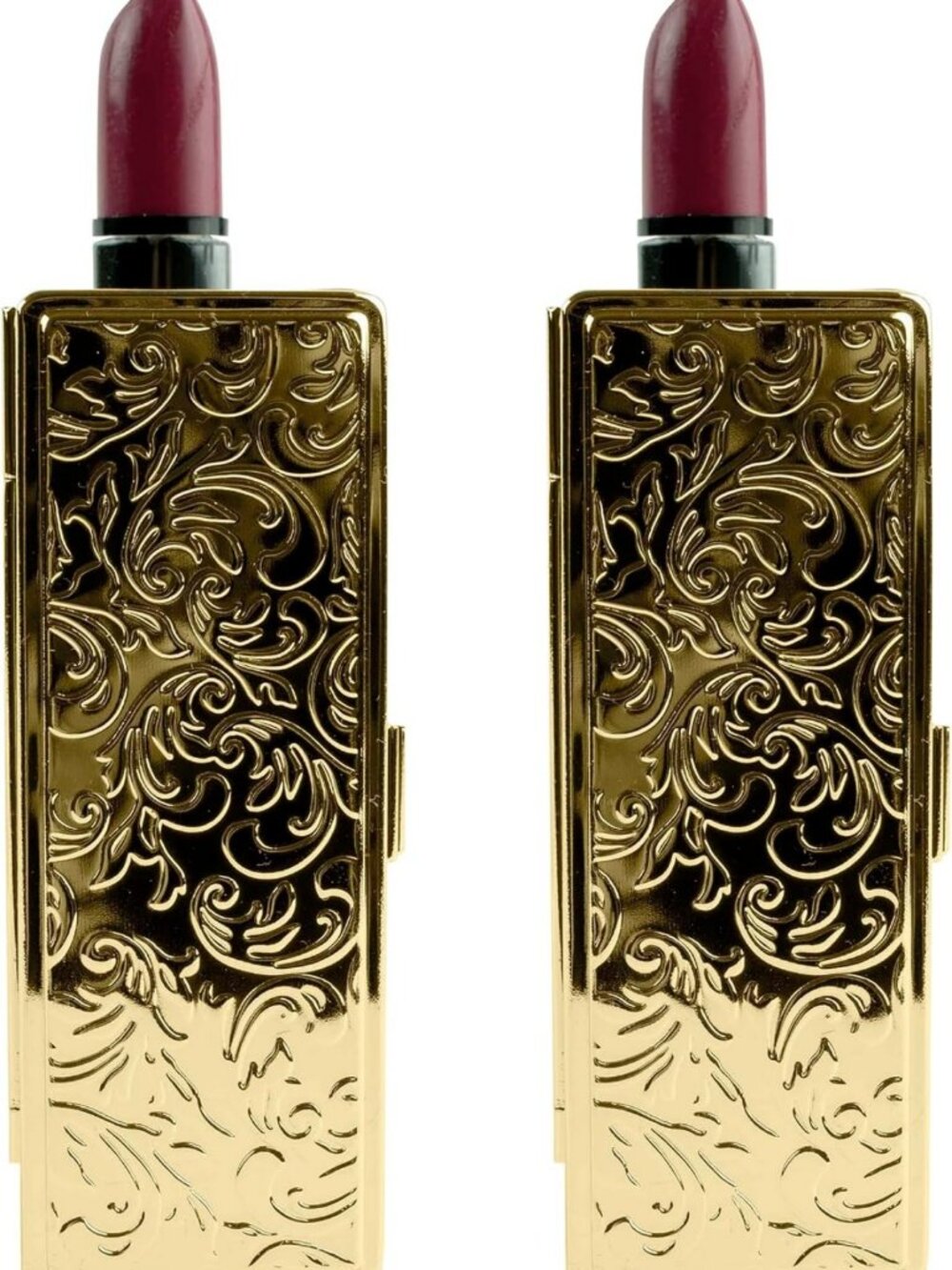 Vintage Gold Rectangular Lipstick Cases Set of 2 with Glass Mirror - Chic Makeup